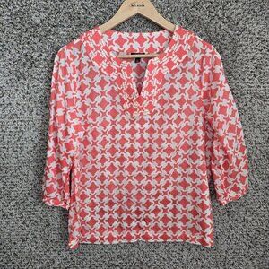 Talbots Top Womens MP Petite Medium Pink V Neck Sheer Tunic Casual Ladies